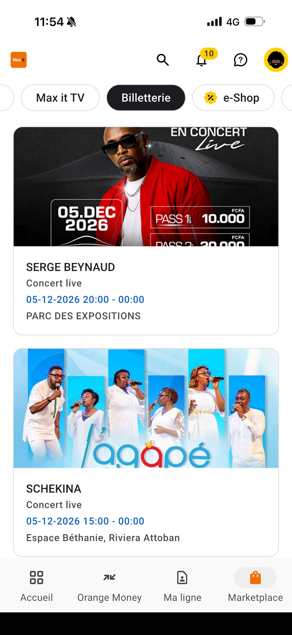 Public en concert avec des billets achetés sur Max it